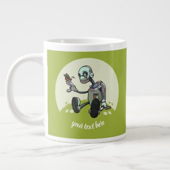 Meeting His First Butterfly Cartoon Robot Giant Coffee Mug by NoodleWings at Zazzle