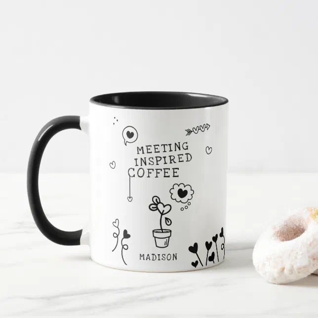 MEETING Inspired Coffee Funny Girly Personalized Mug (With Donut)