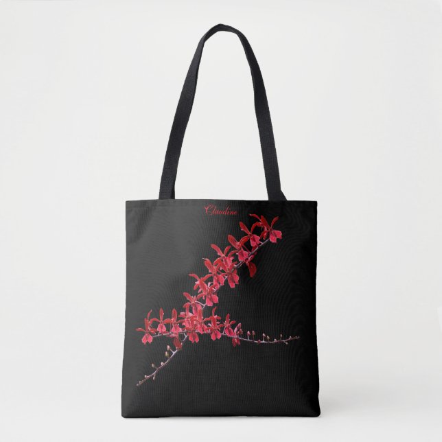 "Meeting Long Red Orchids" Tote Black Bag (Front)