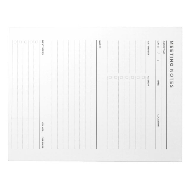 Meeting Notes Notepad, Notepad for work (Front)