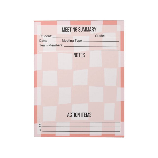 Meeting Notes/Summary Notepad- Checker Notepad (Rotated)