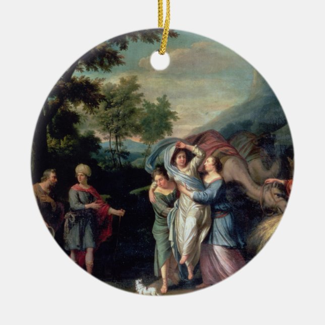 Meeting of Jacob and Laban with Rachel, Leah and S Ceramic Ornament (Front)
