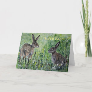 Meeting Place blank Easter card pair of hares
