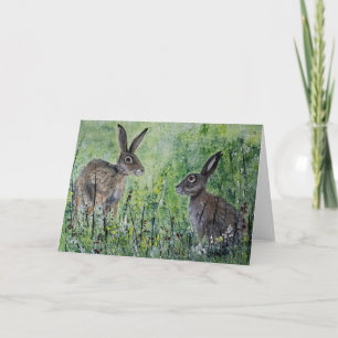 Meeting Place blank greeting card pair of hares