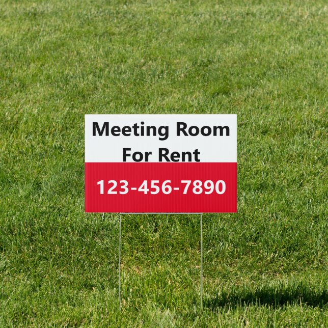Meeting Room For Rent Red Black White Phone Number Sign (Insitu)