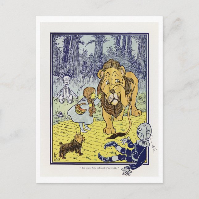 Meeting the Cowardly Lion Wizard of Oz Postcard (Front)