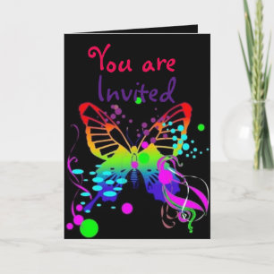 Mega Color Butterfly on Black Kids Party Invites