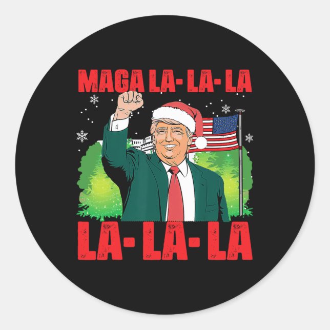Mega La La La Donald Trump Potus 47 Ugly Christmas Classic Round Sticker (Front)