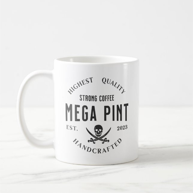 Mega Pint Strong Pirate Coffee Skull and Swords Coffee Mug (Left)