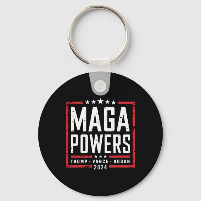 Mega Powers Trump Vance Hogan 2024 Patriotic Funny Keychain (Front)