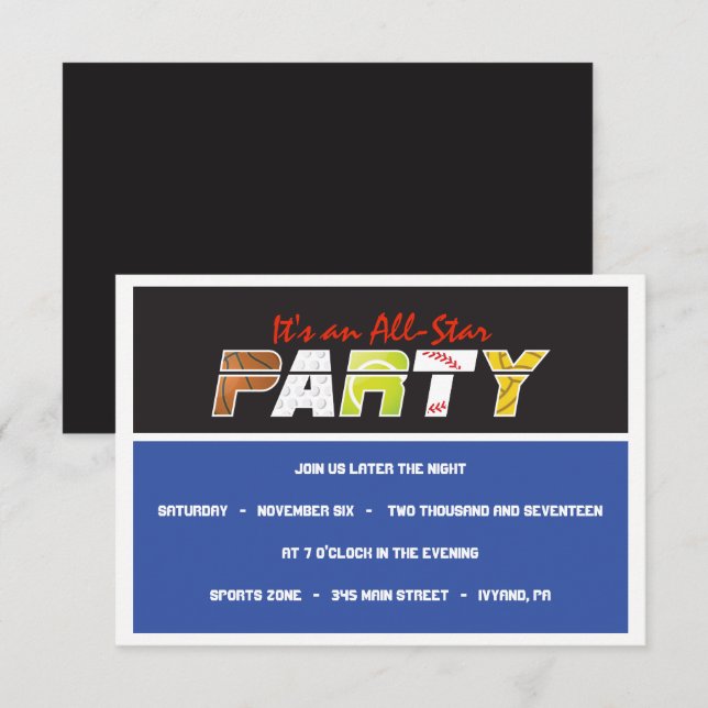 MEGA SPORTS Bar Bat Mitzvah Invitation (Front/Back)
