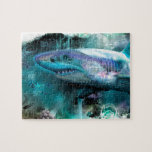 Megalodon Jigsaw Puzzle<br><div class="desc">Ginormous,  beautifully colored shark glides through a surreal underwater scenery and surprises an unsuspecting scuba diver.</div>