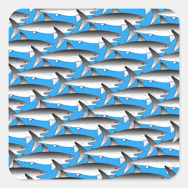 Megalodon Pattern in Blue Square Sticker (Front)