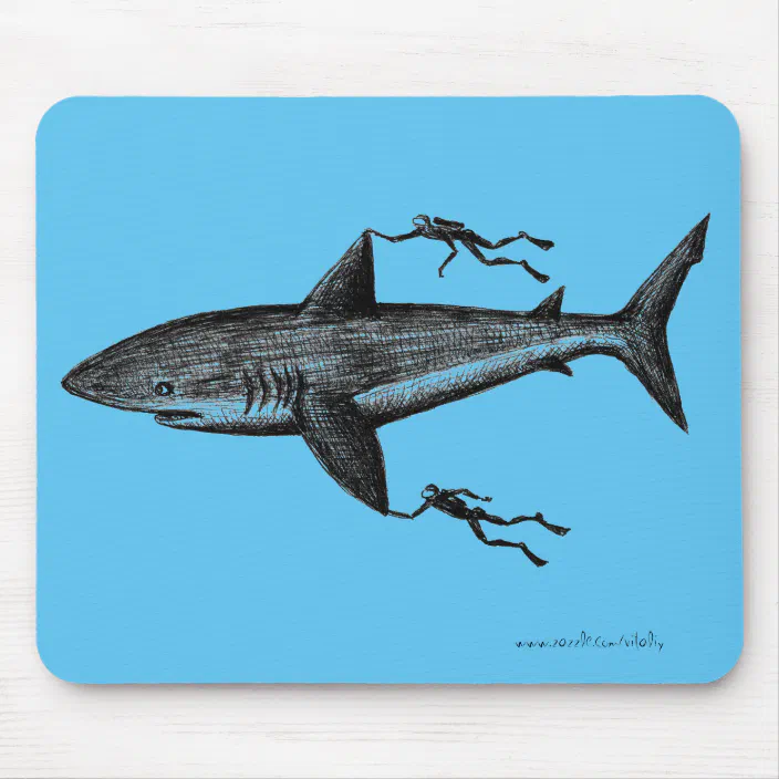 Megalodon Shark And Divers Cool Ink Pen Drawing Mouse Pad Zazzle Com