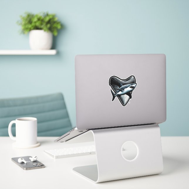Megalodon Tooth Sticker (Laptop On Desk)