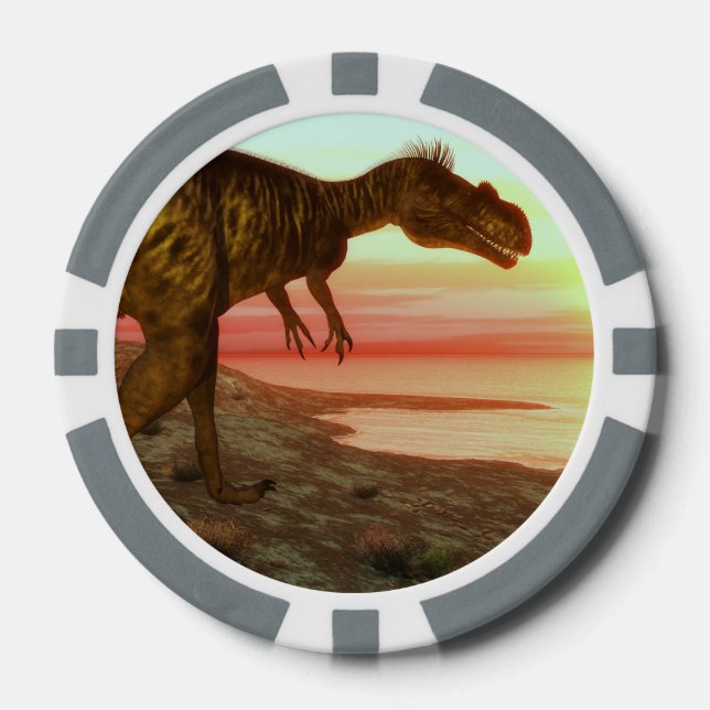 Megalosaurus dinosaur walking toward the ocean poker chips (Front)
