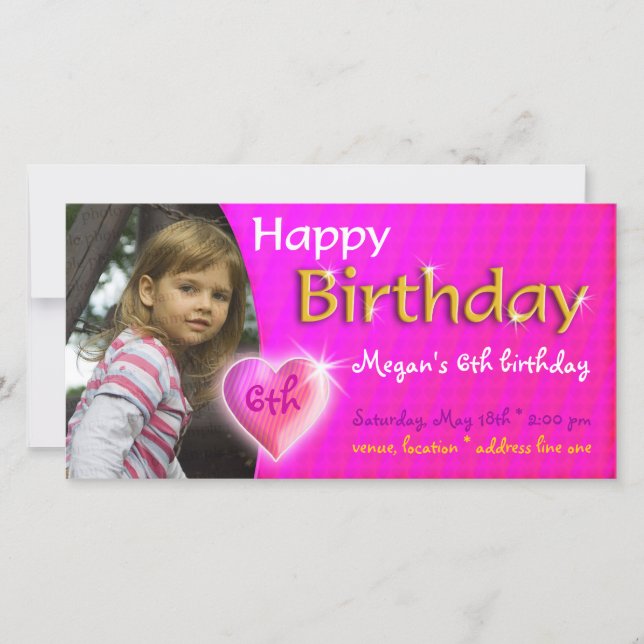 Megan Birthday Photo Invitation | Adorable heart (Front)