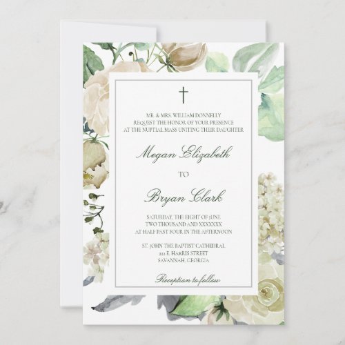 Megan Catholic Floral Watercolor Greenery Wedding Invitation