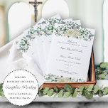 Megan Catholic Wedding Mass Ceremony Program<br><div class="desc">This folded, booklet-style, Catholic wedding mass ceremony program features white watercolor flowers and greenery as well as a Christian cross. Your ceremony details are written in a stylish calligraphy script and a classic serif font. Personalize it with the names of your wedding party using the easily editable text fields. There...</div>