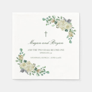 Megan Christian Cross Greenery Wedding Cocktail Napkins