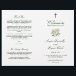 Megan Christian Cross Wedding Ceremony Program<br><div class="desc">This Christian, folded wedding program in green and white features your ceremony details in classic, calligraphy script and serif typography, accented by a beautiful watercolor flower bouquet with white roses and hydrangea and simple cross. It also includes the Bibilical quote "And the two shall become one" (Ephesians 5:31). Personalize with...</div>