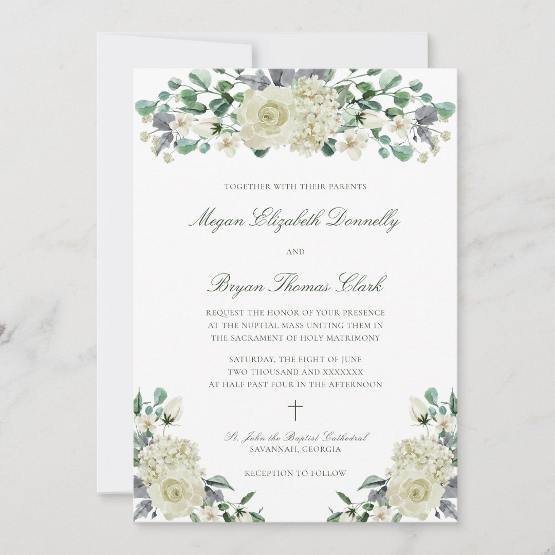 Megan Elegant Greenery Catholic Wedding Invitation | Zazzle