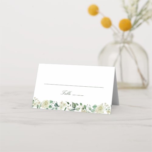 Megan Elegant Greenery White Flowers Wedding Place Card