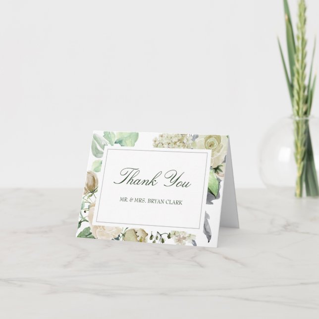 Megan Elegant Photo Greenery Wedding Thank You Card (Front)