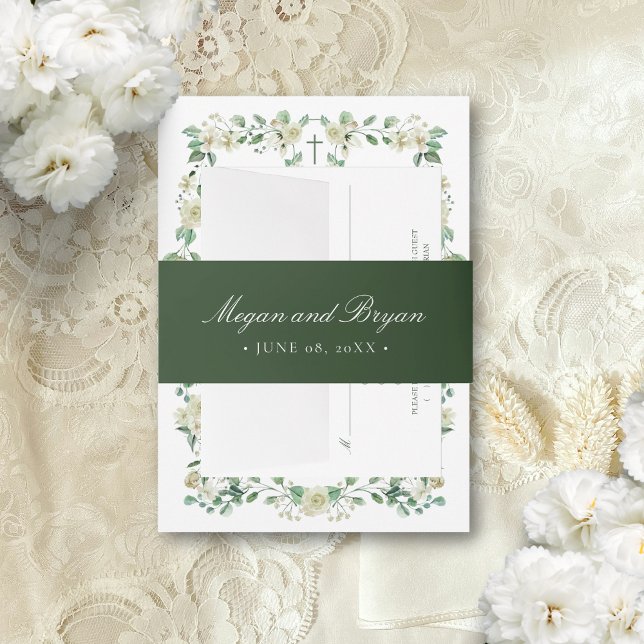 Megan Elegant Simple Green Names Wedding Invitation Belly Band (I designed this forest green, elegant belly band to coordinate with my Megan wedding suite.)