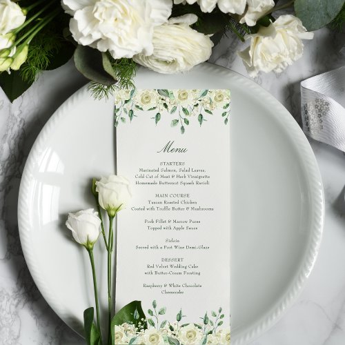 Megan Elegant White Flowers Greenery Wedding Menu