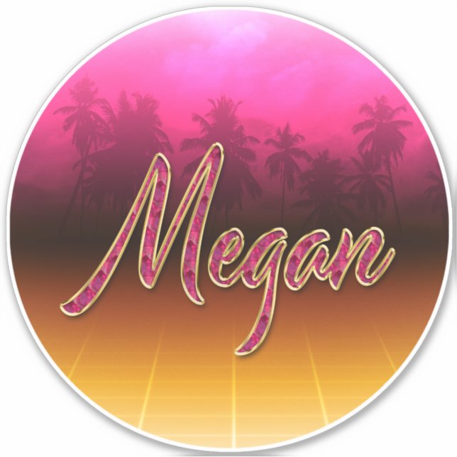 Megan First Name Golden pink sticker sticker (Front)