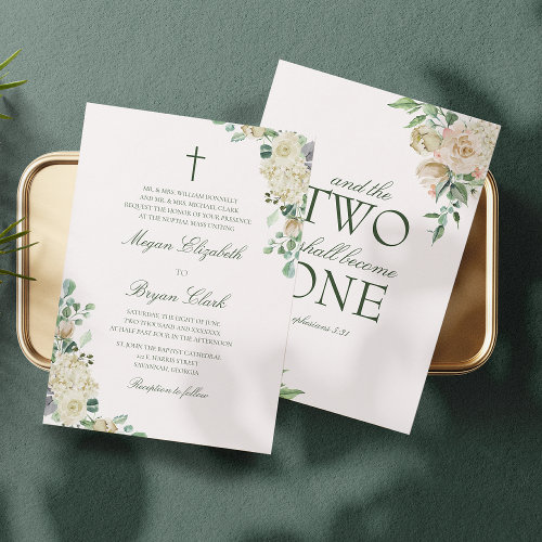 Megan Floral Watercolor Catholic Wedding Invitation