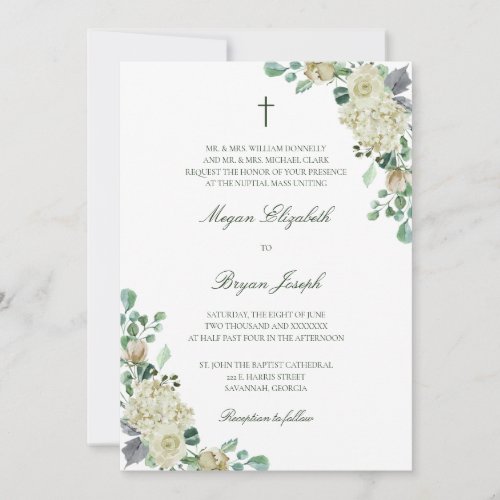 Megan Floral Watercolor Cross Catholic Wedding Invitation
