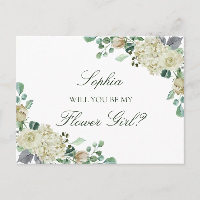 Megan Greenery Flower Girl Bridesmaid Proposal Invitation Postcard (Front)