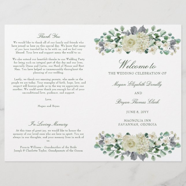 Megan Greenery Folded Wedding Ceremony Program (Front)