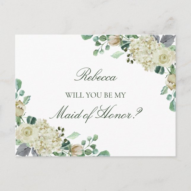 Megan Greenery Maid of Honor Bridesmaid Proposal Invitation Postcard (Front)