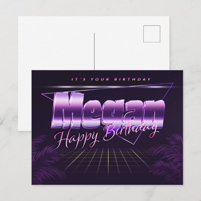 Megan name first name purple postcard birthday (Front/Back)