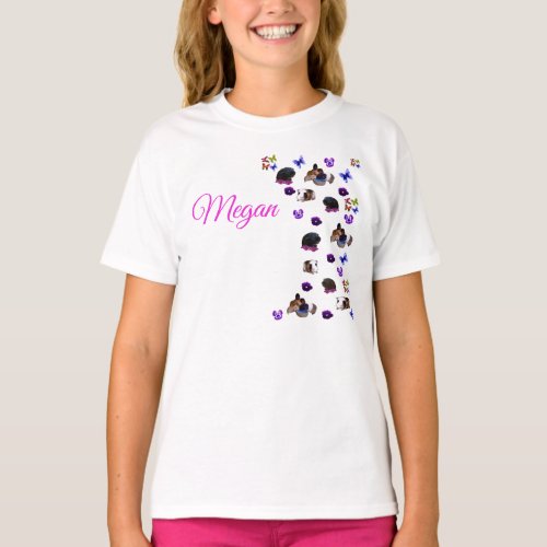 Megan Name Logo With Guinea Pigs And Pansies T_Shirt