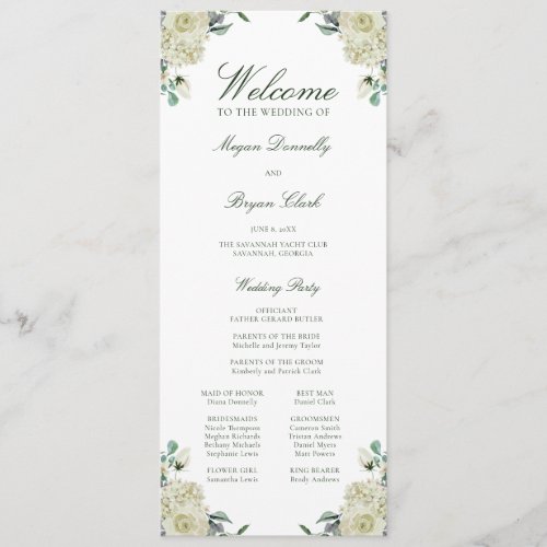 Megan White Floral Elegant Wedding Ceremony Program