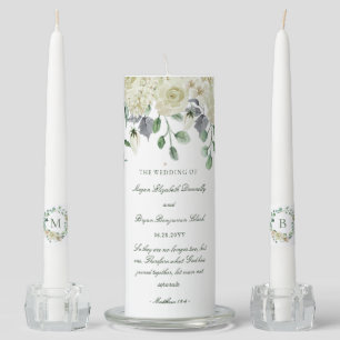 Megan White Floral Greenery Christian Wedding Unity Candle Set