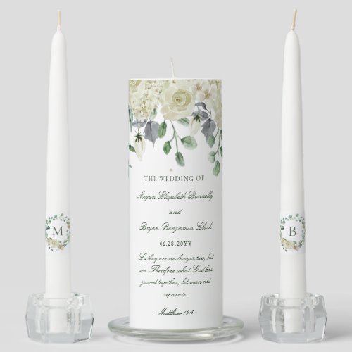 Megan White Floral Greenery Christian Wedding Unity Candle Set