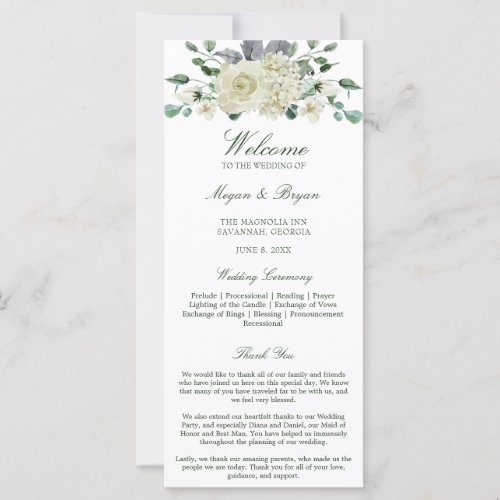 Megan White Floral Greenery Wedding Program