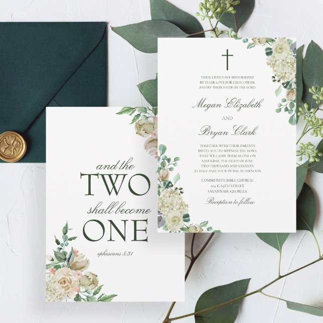 Megan White Roses Greenery Christian Wedding Invitation (Creator Uploaded)