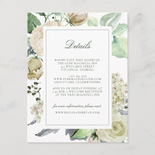 Megan White Roses Greenery Wedding Guest Details Enclosure Card