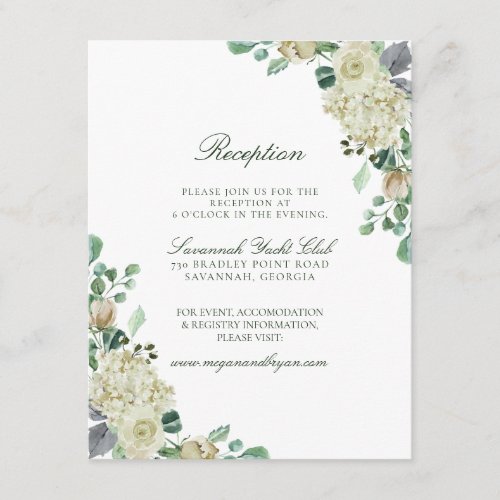 Megan White Roses Greenery Wedding Reception Enclosure Card