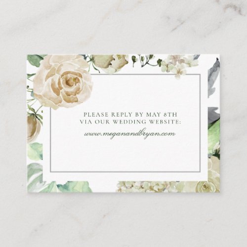 Megan White Roses Greenery Wedding Website RSVP Enclosure Card