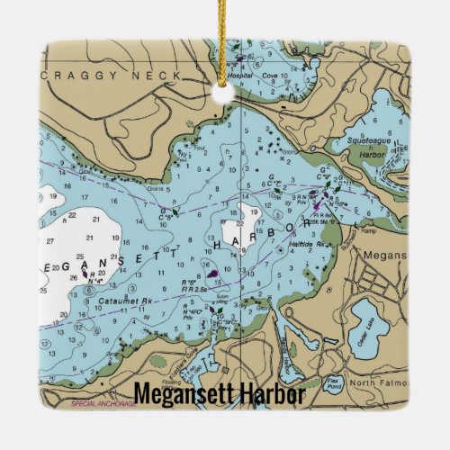 Megansett Harbor MA Nautical Chart Ceramic Ornament