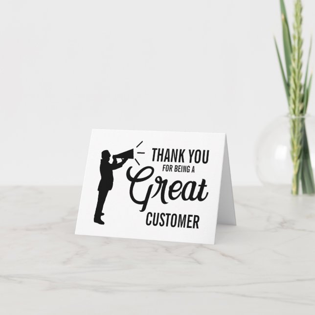 Megaphone Silhouette, Customer Letterpress Thank You Card (Front)