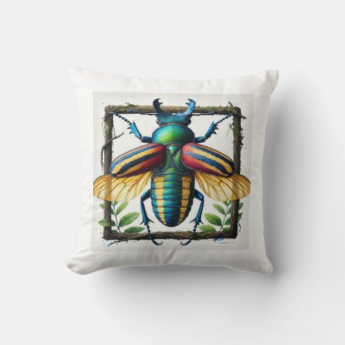 Megasoma Beetle 210624IREF106 _ Watercolor Throw Pillow