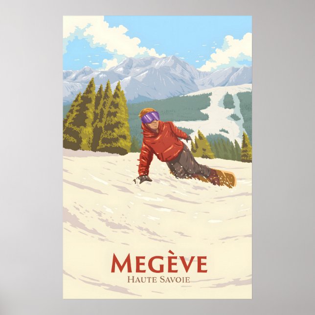 Megeve Snowboarding Travel Poster (Front)